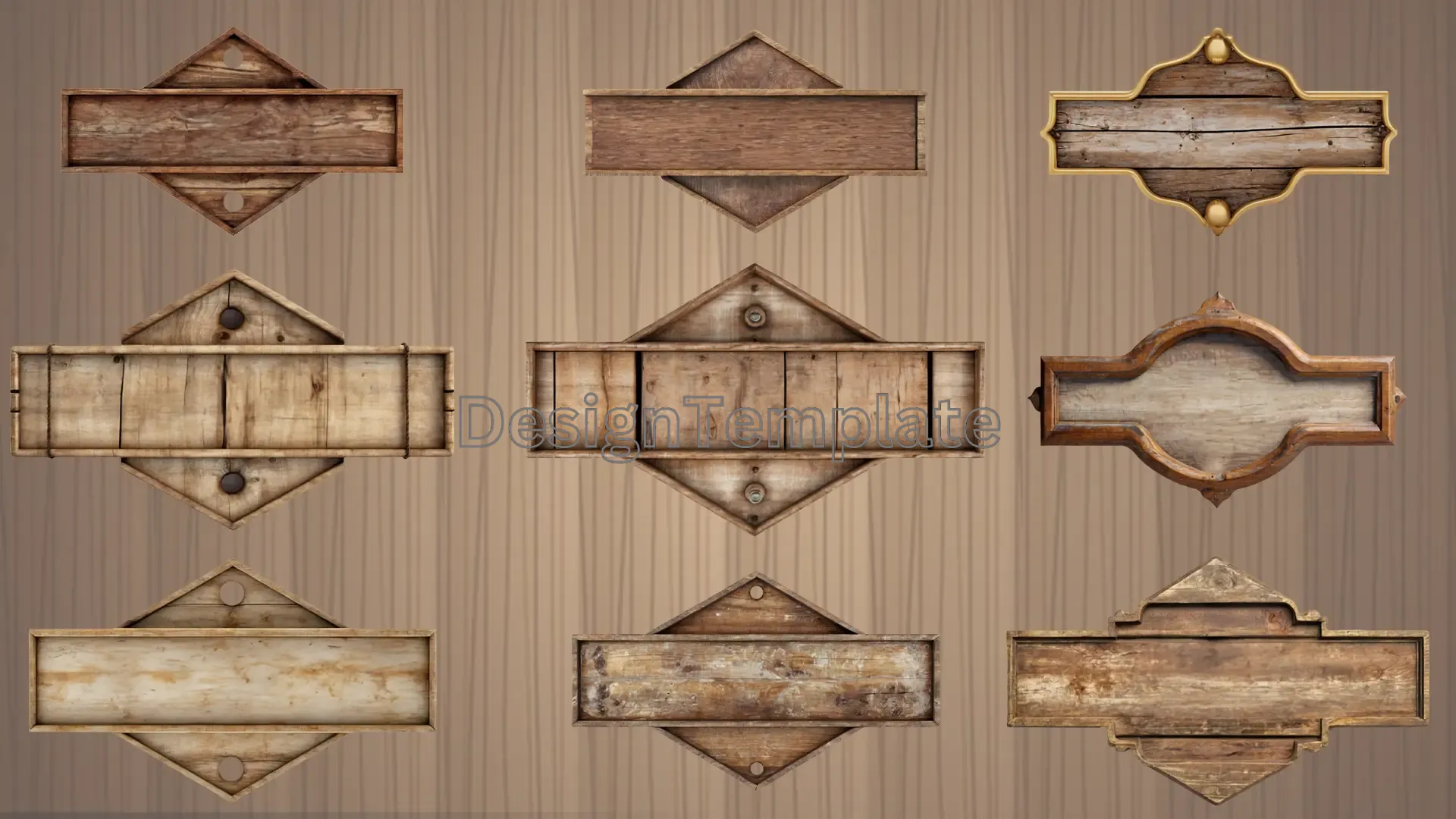 Elegant Wooden Signboard 3D Elements